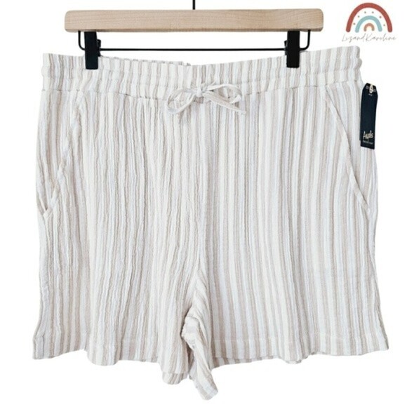 New! Angels Gauzy Cotton High Waist Stripes Pull On Shorts - Picture 1 of 9
